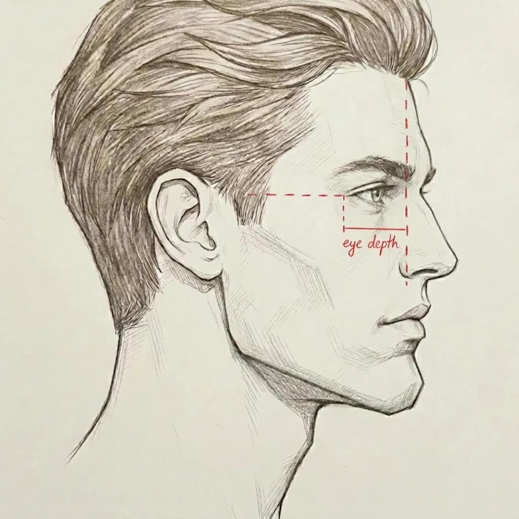 Normal-set eyes — eye and brow bone in standard alignment, no strong brow projection