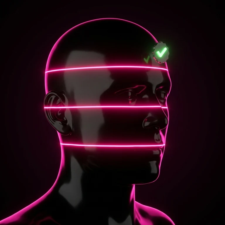 Balanced forehead classification — male face silhouette with facial-thirds laser overlay