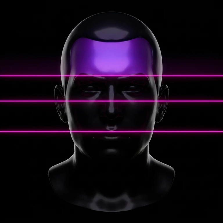 Compact forehead classification — male face silhouette with facial-thirds laser overlay