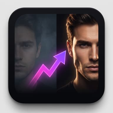 Glow-Up Potential Test icon — upward trend arrow over a face showing transformation potential