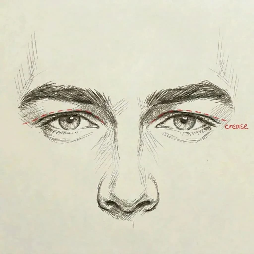 Mildly hooded eyes — partial fold of skin over the outer upper lid