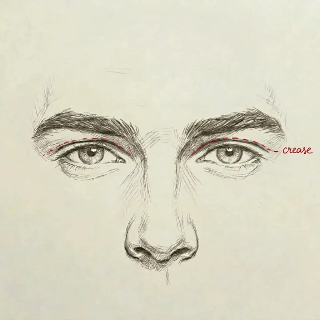 Open eyes — clear visible upper lid space, eyelid crease fully visible