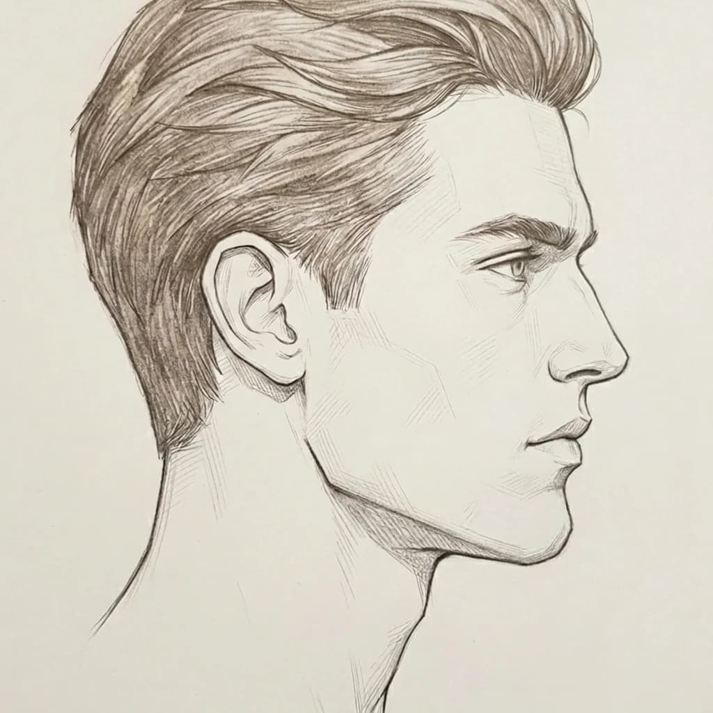 Neutral chin projection — chin roughly at the lip line, slight setback from the E-line