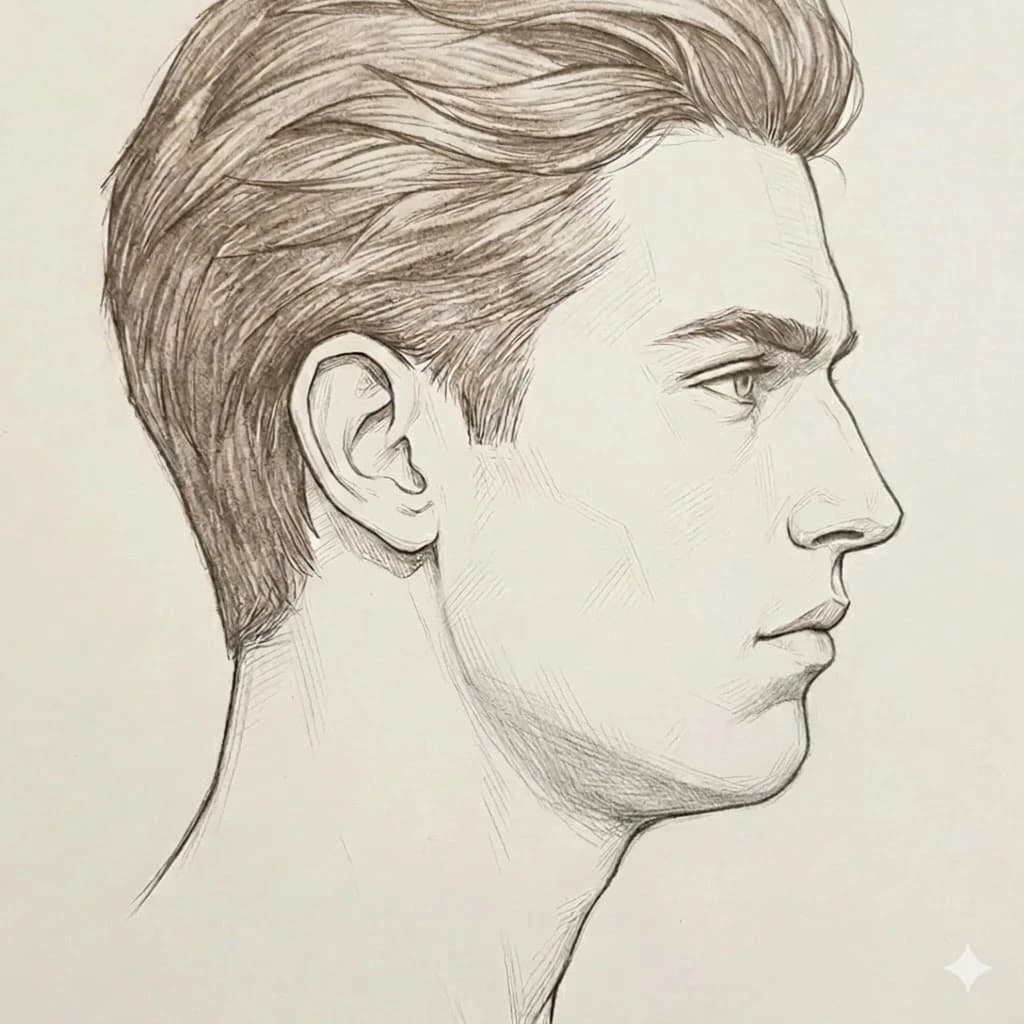 Recessed chin — chin sits behind the lip line and clearly behind the E-line