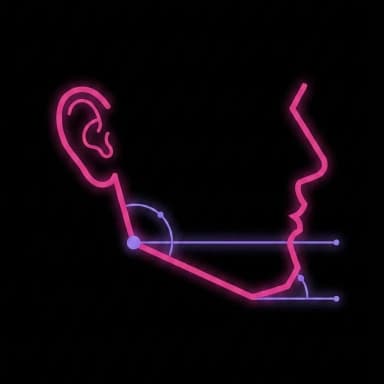Jawline Test icon — stylized jaw profile with gonial angle and chin projection markers