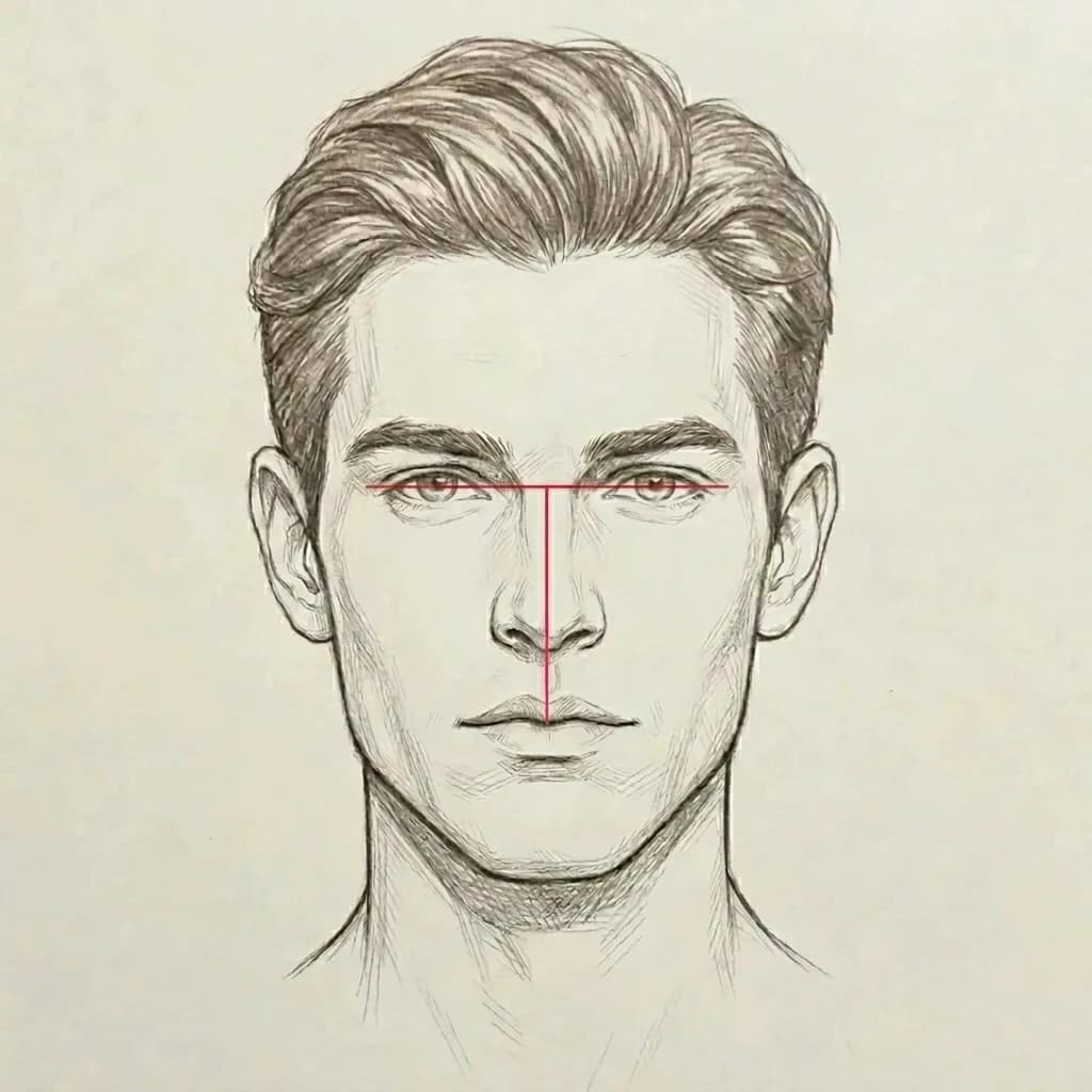 Average midface — eyes-to-lip distance roughly equal to interpupillary distance