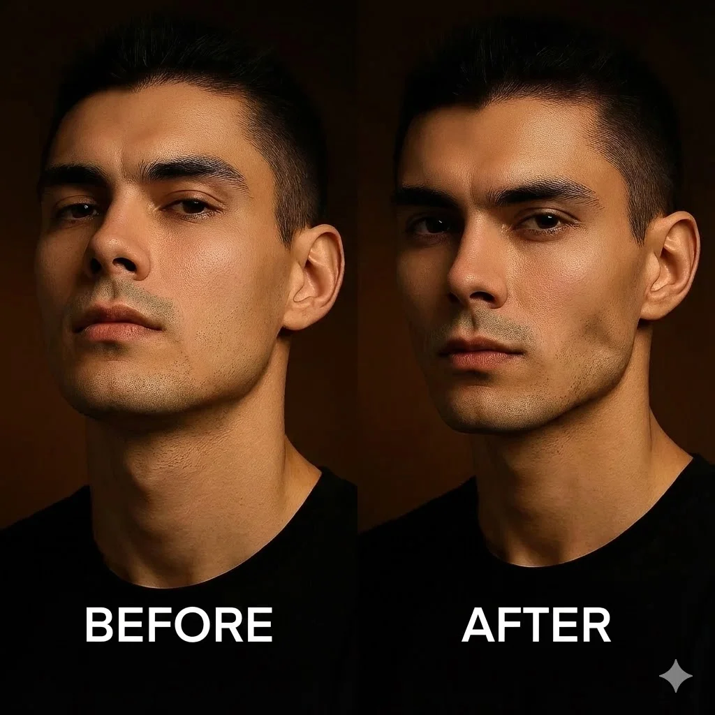 Before and after chin exercises transformation